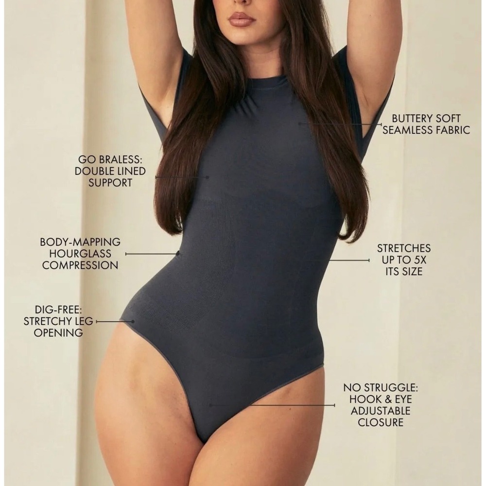 Pinsy Shapewear Short Sleeve Hourglass Compression Bodysuit Size M